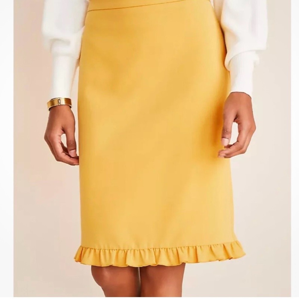 Ann Taylor Yellow Pencil Skirt with Ruffle Hem